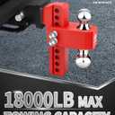 METOWARE Adjustable Trailer Hitch for 2.5 Inch Receiver, 8" Drop/Rise Heavy Duty Aluminum Tow Hitch, 18,000 LBS GTW, Dual Ball (2" & 2-5/16"), Double Stainless Steel Locks & Hitch Pin (Red)