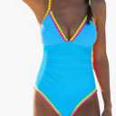 popvil One Piece Swimsuit 2025 Tummy Control Women Bathing Suit Shapewear Swimsuits Slimming Neon Cute Tie Back Swimwear, L