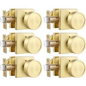 Haidms Gold Door Knobs Interior, Zinc-Alloy Heavy Duty Round Brushed Gold Privacy Door Knobs for Bedroom Modern Bathroom Interior Door Lock Bulk(6 Pack)