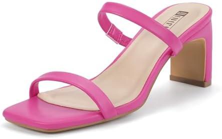 IDIFU IN3 Chunky Heels For Women Low Block Square Open Toe Heels Two Strap Slip On Comfortable Slides Heeled Sandals Sexy Wedding Prom Party Dress Shoes Cute Mule Short Heels, Size 9.5