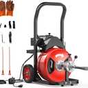100Ft 3/4 Inch Cable Drain Auger, 750W Auto Feed Portable Drain Cleaning Machine, Electric Sewer Snake with 4 Cutter Air-Activated Foot Switch for 4" to 8" Pipes