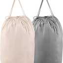 MCleanPin Washable Laundry Bags with Handles,140L Dirty Clothes Storage for College Dorm or Travel, Laundry Liner Fit Most Laundry Hamper or Basket,2 Pack (Beige & Grey)