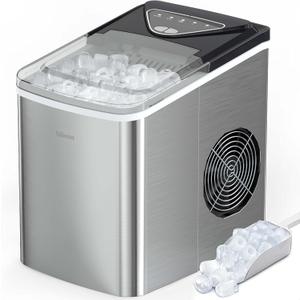 Silonn Ice Makers Countertop, 9 Cubes Ready in 6 Mins, 26lbs in 24Hrs, Self-Cleaning Ice Machine with Ice Scoop and Basket, 2 Sizes of Bullet Ice for Home Kitchen Office Bar Party
