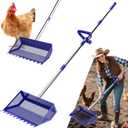 Chicken Poop Scooper & Rake 2-in-1,304 Stainless Steel Shovel Head, Chicken Litter Scoop with Handle for Chicken Coop & Pet Waste Cleaning, Litter Sifting Shovel (35 to 65") (Blue 10inch.)