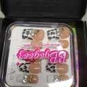 Handmade Press On Nails, 3D Velvet Floral Short/Medium Length Square White French Tips, Leopard Cherry Design, Reusable Acrylic False Nails (Velvet Jungle, Medium)