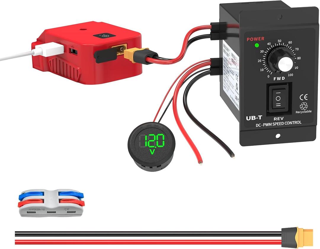 for Power Wheel Adapter Compatible with Milwaukee 18V Battery - Low Voltage Protection, USB-A/C, XT60 Ports, Speed Controller, Voltage Display, Wire Connector Kit for DIY Projects