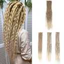 30 Inch 30 Strands SE Dreadlock Extensions,3 In 1 Mixed Synthetic Dreads Extensions,Light Brown to Blonde Curly&Straight&Boho Single Ended Dreads Extensions Hippie Style Dreadlock for Women