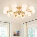 38.5" Semi Flush Mount Ceiling Light, 15-Light Modern Gold Ceiling Light Fixture with Opal Glass Globe, Mid-Century Large Sputnik Chandelier for Living Room Dining Room Hallway MISSING TWO LIGHTS