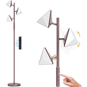LED Tree Floor Lamp, 36W Dimmable Tall Standing Lamp with Remote & Touch Control, 2700K-6500K 4 Color Temperatures, 3 Rotatable LED Lights Floor Lamps for Living Room, Bedroom, Office - Brown