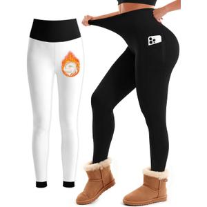 Laite Hebe Fleece Lined Leggings Women - High Waisted Winter Yoga Pants Tummy Control Soft Thermal Warm for Hiking Workout (Black, XS)