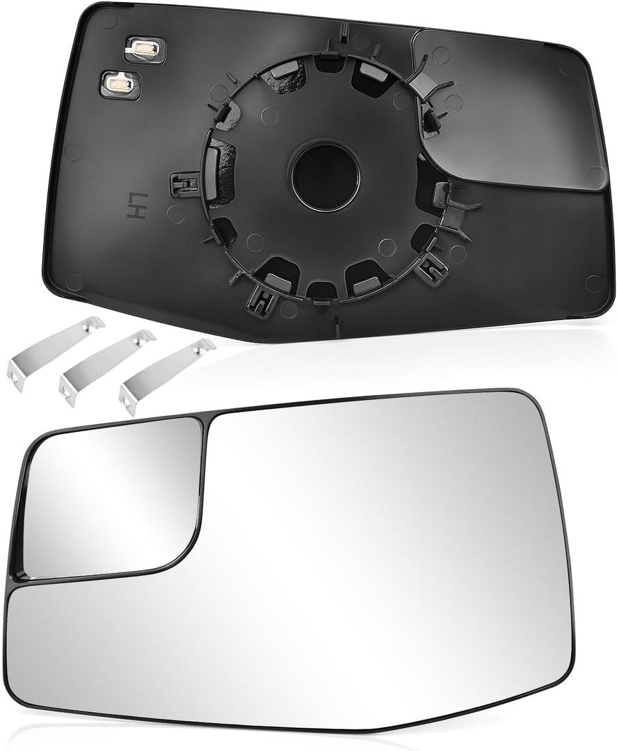 TOP-MAX Driver Side Mirror Glass Replacement for 2019 2020 2021 2022 2023 Chevrolet Silverado| GMC Sierra 1500 2500 3500HD, Left Convex Heated Mirror Glass with Backplate
