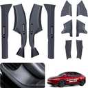 10PCS for Tesla Door Sill Protector Model Y Juniper Interior Accessories 2025-2026 Carbon Fiber Door Pedal Kick Protection Strip Guards Plate Cover ABS Front Rear Door Sill Scuff Edge Entry