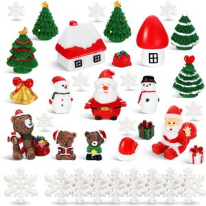 BBTO 45 Pcs Miniature Christmas Figures for Crafts Mini Christmas Figurines Include Mini Resin Tree Snowman Small Bell Bear Castle Snowflake Ornaments Decorations for DIY Crafts Dollhouse Home Decor