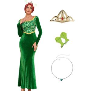 PAINEOMN Princess Costume for Women Princess Dress Adult Long Sleeves Green Dress Gown Dress Halloween Cosplay Party Outfit (Small)