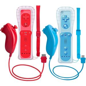 2 Packs Wii Controller and Nunchuck for Wii and Wii U Console, Gamepad with Silicone Case and Wrist Strap (Red and Blue)