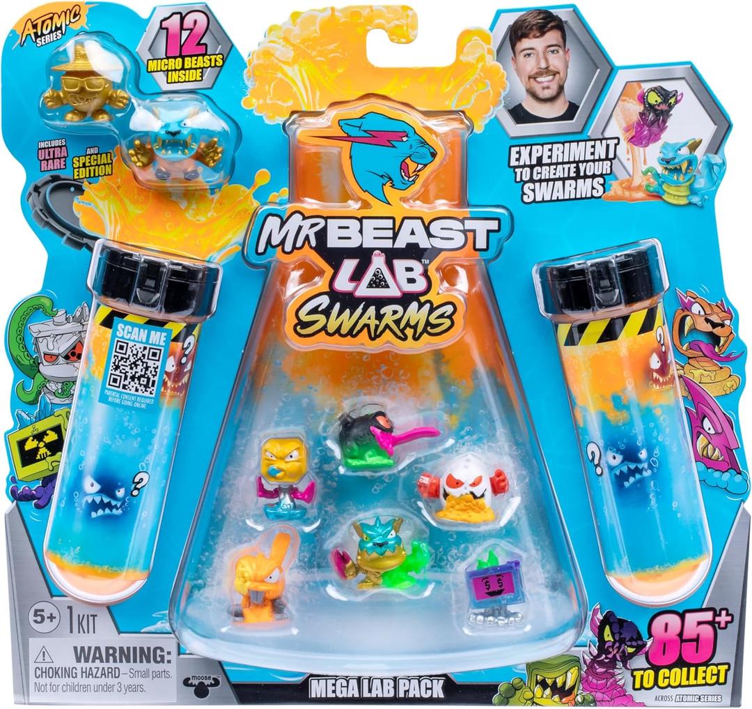 MrBeast Lab Swarms Series 2, Atomic Series 12 Pack  Panther Claws, Add Water, Shake The Test Tube and Reveal 2 of 12, 1-inch (2.5 cm) MrBeast Swarms Collectible Micro Beasts. 85+ to Collect!