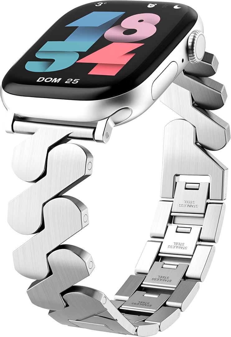 Metal Bands for Apple Watch for Women & Men 38mm 40mm 41mm 42mm, Compatible with iWatch Series 11/10/9/8/7/6/5/4/3/2/1 & SE 3/2/1, Elegant Stainless Steel Bracelet Strap with Secure Clasp, Silver