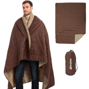 Ultralight Puffy Blanket, Outdoor Camping Blanket, Water-Resistant and Packable, Great for Camping, Stadium, Traveling, Backpacking, Picnic and Beach. 79"x55". Classic Coffee