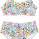GORGLITTER Girl's 2 Piece Bikini Sets Floral Swimsuits High Waisted Bathing Suits (White)