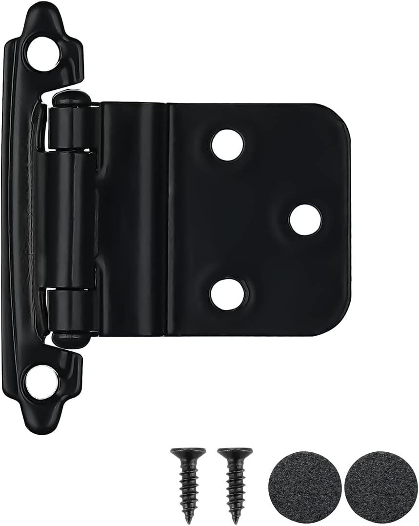 JQK 3/8 Inch Inset Cabinet Door Hinges Black, 50 Pack 25 Pairs Flush Face Mount Cupboard Kitchen Hardware Hinges Max fit 9mm/0.375 Step Door, CH201-BK-P50