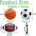 3-Piece Sports Balls Set, Includes Size 5 Basketball, Size 4 Soccer Ball, Size 6 Football & Pump, Sports Equipment Perfect Sports Gift for for Boys, Girls, Teens, and Adults