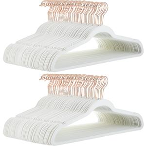 Amazon Basics Slim Velvet Non-Slip Space Saving Suit Clothes Hangers for Closet Organization, Ivory/Rose Gold, 100-Pack