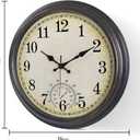 16 Inch Large Outdoor Clock, Waterproof Wall Clock with Thermometer, Battery Operated Silent Non-Ticking Vintage Wall Clock Quartz Round Clock Home Decor,Black Bronze