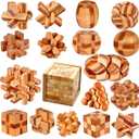 18 Pack Wooden Brain Teaser Puzzles Stress Relief Toys Wooden Burr Puzzles Brain Teaser Puzzle with Gift Packing Box Magic Puzzle Games Toy for Kids and Adults by AHYUAN (Bamboo)