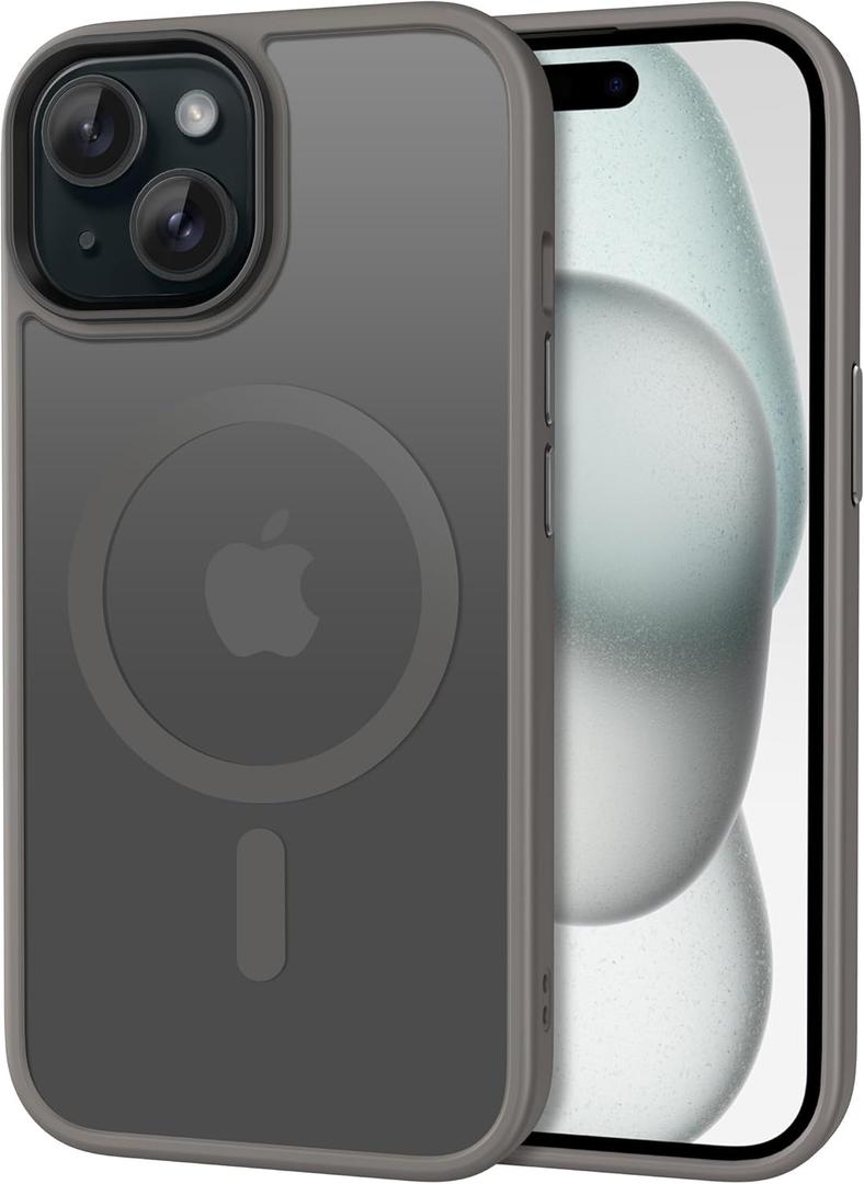 CACOE Magnetic Case for iPhone 15 2023 6.1 inch-Compatible with MagSafe & Magnetic Car Phone Mount,Anti-Fingerprint TPU Thin Phone Cases Cover Protective ShockproofLight Gray