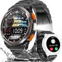 EIGIIS KE5 Military Smart Watch for Men with Flashlight SOS 3ATM Waterproof Watch 530mAh Big Battery 1.45" Rugged Tactical Smartwatch with Compass Elevation Barometer Fitness Watch for iPhone (Black)