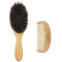 100% Boar Bristle Hair Brush Set (Medium). Soft Natural Bristles for Thin and Fine Hair. Restore Shine And Texture. Wooden Comb and Travel Bag Included. (Black)
