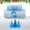 Christmas Bathroom Towels Set of 3 White Blue Xmas Tree Embroidered Soft 100% Cotton Bath Towel Little Snow Man Hand Towels for Winter Holiday Christmas Kitchen Decor Gift Dish Drying Cleaning