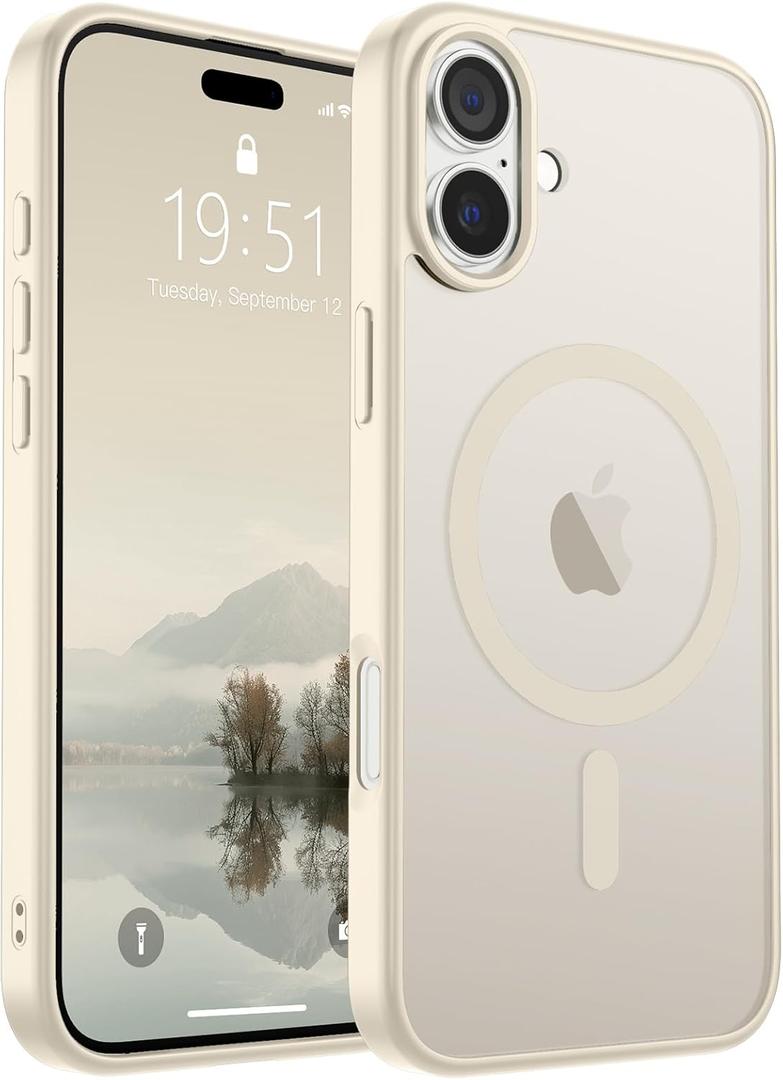 SUPFINE Magnetic for iPhone 16 Case (Compatible with MagSafe) (Military Grade Drop Protection) Slim Translucent Matte Shockproof with Anti-Fingerprint Phone Case,Antique White