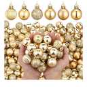 Shappy 216 Pcs Mini Christmas Ball Ornament 1.18 Inch Small Christmas Tree Decorations 6 Styles Shatterproof Xmas Ball with Hanging Loop for Holiday Party Wreath Xmas Tree(Gold)