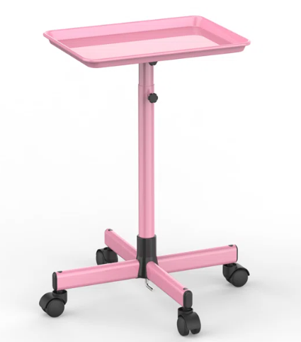 Salon Tray Cart Rolling Tray Spa Tray,Tattoo Tray Dental Tray Height Adjustable,Salon Tray on Wheels Premium Metal Rolling Trolley,Pink