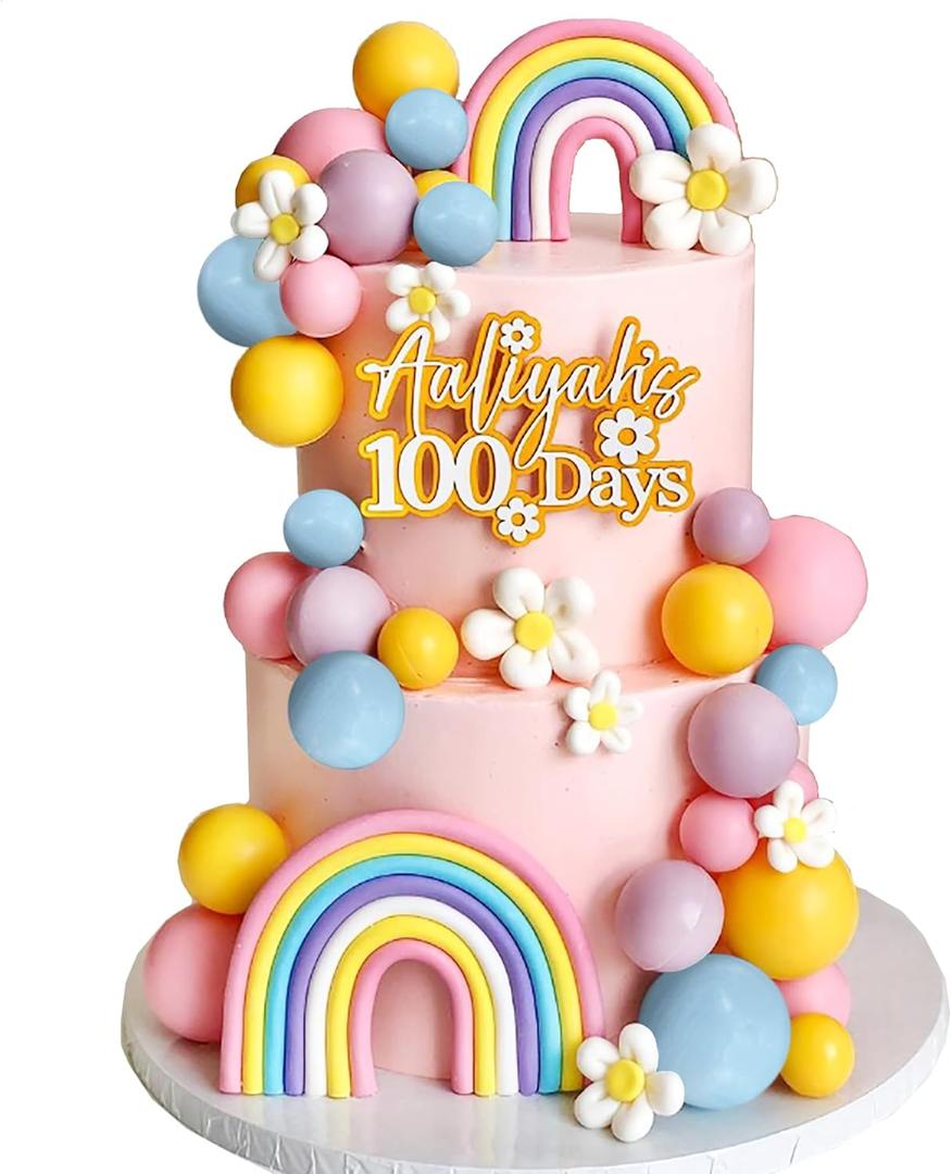 35 PCS Groovy Cake Toppers Boho Cake Topper Hippie Birthday Decorations with Flower Rainbow Balls for Boho Groovy Theme Birthday Supplies