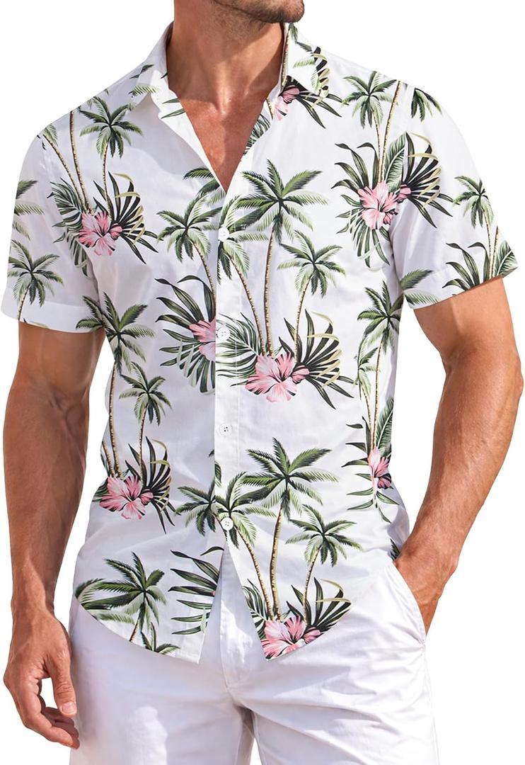 Weecreeture Floral Hawaiian Shirt for Men Summer Button Up Shirt Short Sleeve Mens Beach Tropical Casual Aloha Shirt (XXL)
