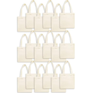 Mini Tote Bag Sublimation Blank Canvas Tote Bags Reusable Grocery Luggage DIY Sack Goody for Party Even(9 x 8 Inch,Natural Color,12 Pcs)