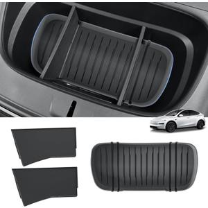 LUCKEASY 2PCS Front Trunk Mat & Front Trunk Divider for Tesla Model Y Juniper 2025 2026 (Not Fit Standard) Storage Separation for Model Y Juniper Accessories Black