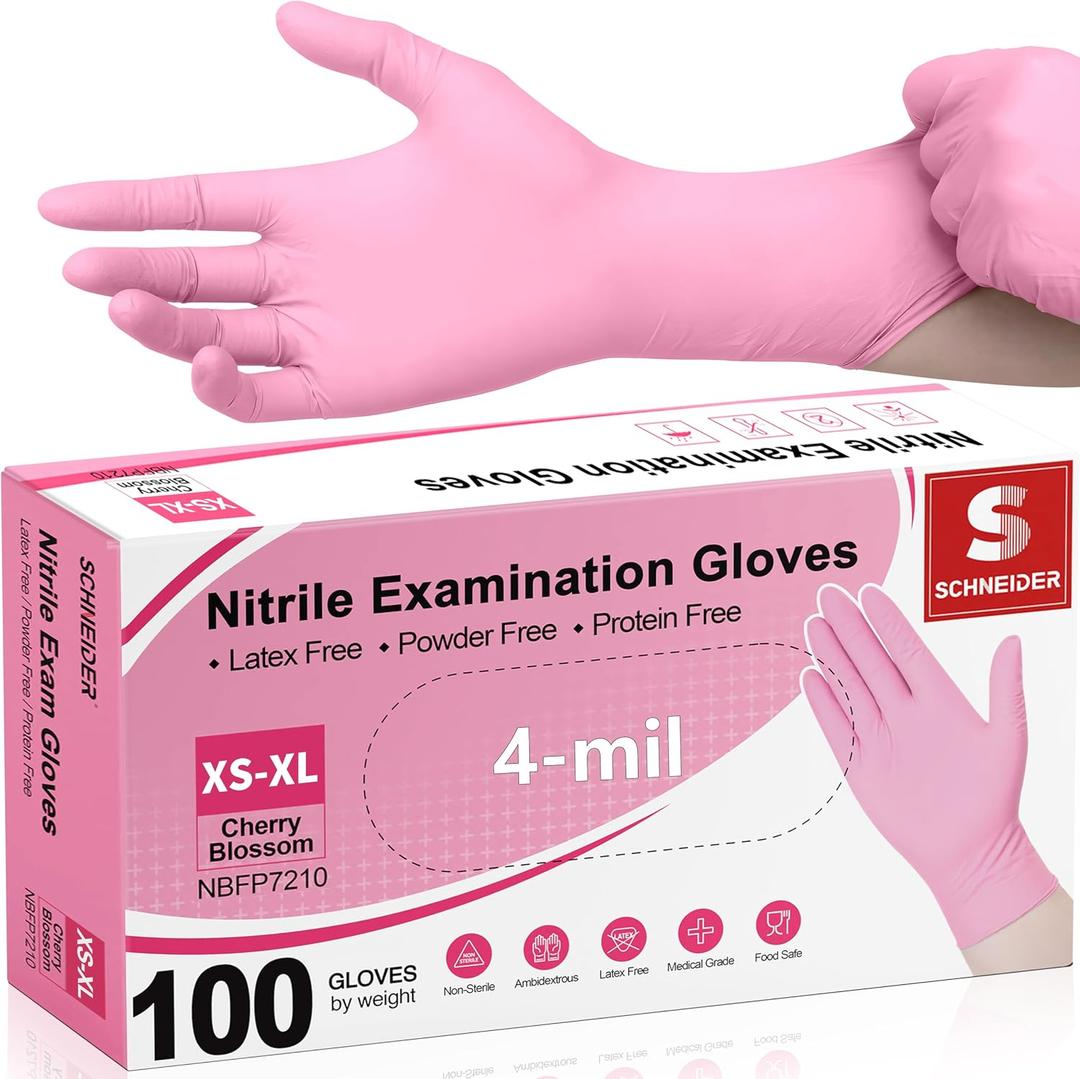 Schneider Nitrile Exam Gloves, 4-mil Medical Gloves Disposable Latex Free, Powder Free, Food Safe Glove for Examination (S)