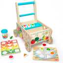 Melissa & Doug Wooden Shape Sorting Grocery Cart - Toddler Toys with 12 Blocks, Puzzle Board and Coffee Cup for Pretend Play and Montessori Toys - FSC Certified