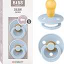 Bibs Colour Pacifier 2-Pack | BPA Free Soother, Round Nipple. Natural Rubber Latex, (Baby Blue)