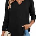 Zeagoo Long Sleeve Shirts for Women Fall V Neck Tops Casual Dressy Blouse Boho Tunic Business Work Clothes School Outfit (Black)