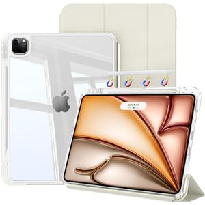 kenke Hybrid Case for iPad Air 13 Inch M3/M2 (2025/2024), Pro 12.9 Inch (6th/5th Generation, 2022/2021) with Pencil Holder, 2 in 1 Detachable Cover with Clear Hard Back, Auto Sleep/Wake, Cream White