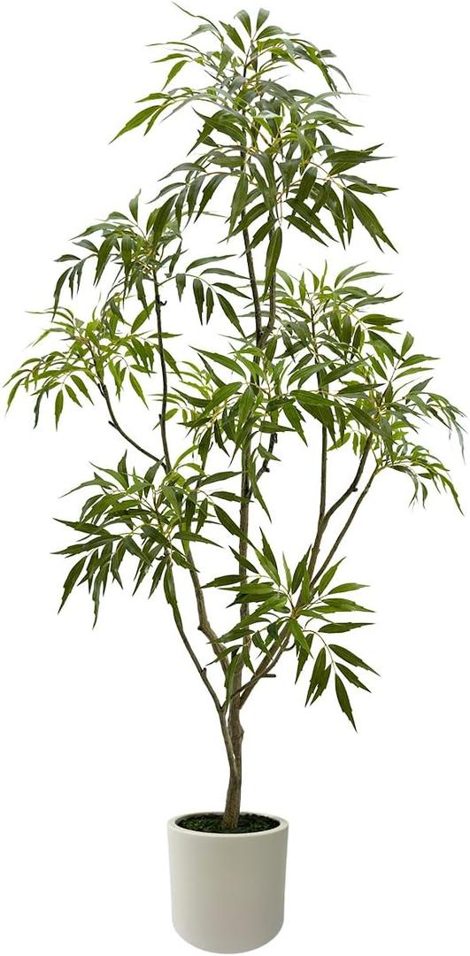 Artificial Mahonia fortunei Tree 5ft Tall Fake Trees for Indoor, Large Mahonia fortunei Plants with White Planter for Home Decor and Housewarming Gift,