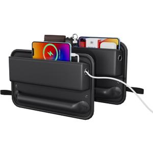 Car Seat Gap Filler 2 Pack Leather Car Seat Organizer and Storage Automotive Accessories - Front Seats Car Adjustable Gap Filler for Cards, Phones, Wallet, Keys (black-4)