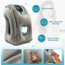 Inflatable Travel Pillow, Airplane Neck Pillow Comfortably Supports Head and Chin for Airplanes, Trains, Cars Office Napping on The Tray Table (Grey)
