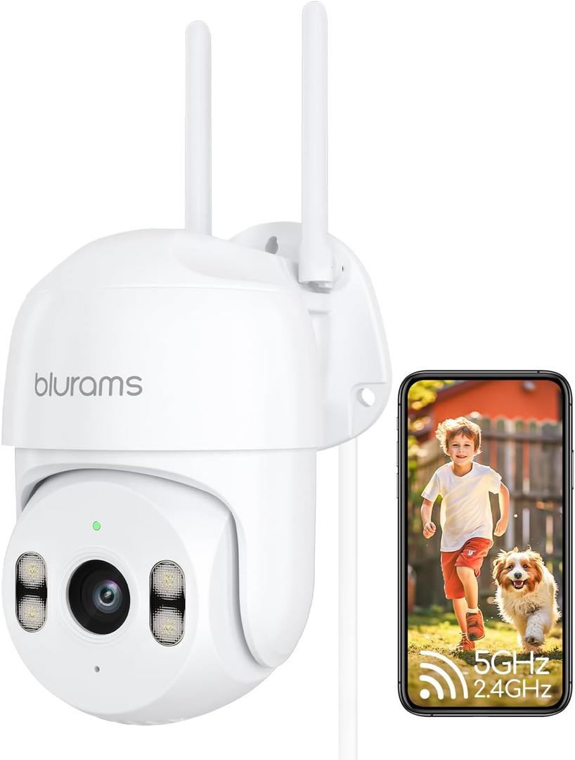 blurams 2K Outdoor Camera Wired, 5GHz/2.4GHz Cameras for Home Security Outside with 360 PTZ, Motion Detection Tracking, Color Night Vision, Two-Way Audio, IP66 Weatherproof, Works with Alexa
