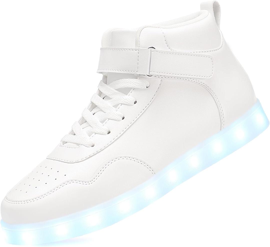 APTESOL Unisex LED Shoes High Top Light Up Sneakers for Women Men (8.5 Women/7 Men, White)