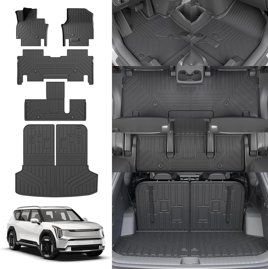 Floor Mats Compatible with 2024 2025 2026 Kia EV9 6&7 Seats Cargo Liner Cargo Mat Trunk Mat Trunk Liner Back Seat Cover Protector EV9 Accessories (Floor Mats+Trunk Mat with Backrest Mat) Floor Mats Compatible with 2024 2025 2026 Kia EV9 6&7 Seats Cargo Liner Cargo Mat Trunk Mat Trunk Liner Back Seat Cover Protector EV9 Accessories (Floor Mats+Trunk Mat with Backrest Mat)